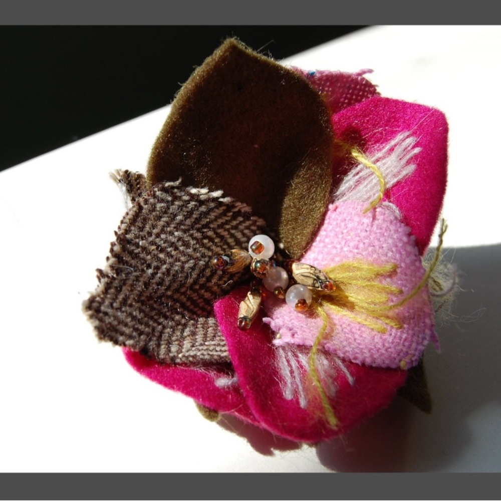 Fabric Flower Brooch in Fuchsia and Pink